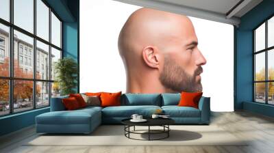 Side view of a bald man with a beard isolated on white Wall mural