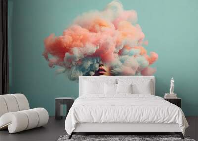 woman with colorful smoke cloud on her head Wall mural