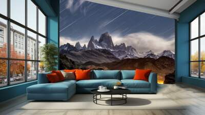 Star trail at Monte Fitz Roy in Los glaciares national park,  El Chalten Patagonia Argentina Wall mural