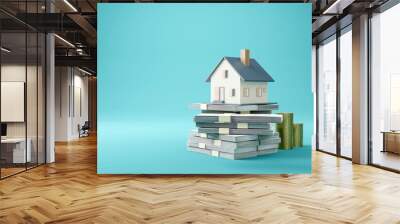  house model and money saving for concept saving money for buying a house, investment mortgage finance, and home loan refinance financial plan home loan. 3D rendering Wall mural