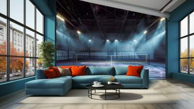 Epic Badminton Stadium Backdrop with Dramatic Lighting and Court Wall mural