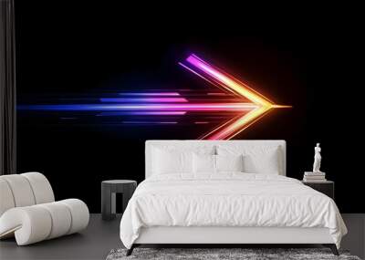 Glowing Light Arrow Pointing with Dynamic Energy on Black Background Wall mural