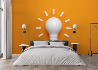 Light bulb idea concept top view on orenge background. 3D rendering Wall mural