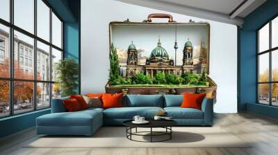 Opened Travel Suitcase with Miniaturized Scenic Paradise of Berlin Germany s Iconic Landmarks Wall mural