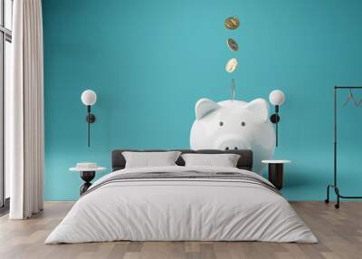 Piggy bank. Money box with falling coins. moneybox investing, 3D rendering Wall mural