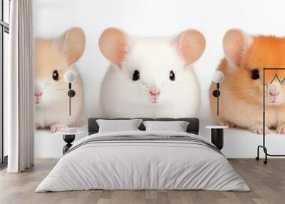 Trio of Adorable Chinchilla Rodents Posing on White Background Wall mural