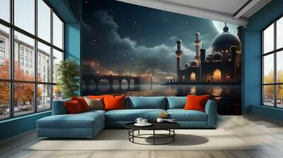 Breathtaking Islamic Mosque in the Sky Background Perfect for Special Events Like Ramadan and Eid Al Fitr  ,Eid  AL Adha  Wall mural