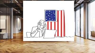 Hand drawn line art vector of a frustrated businessman in america. American economy and business problems rising Wall mural