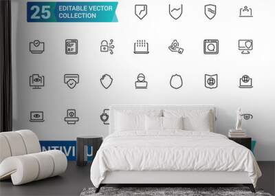 Antivirus and Security icons in line style. Collection and pack of linear web and ui icons. Editable stroke. Vector illustration. Wall mural