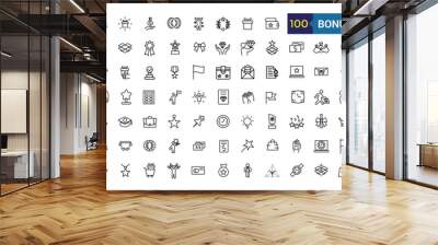 Bonus icons set. Outline set of bonus vector icons for ui design. Outline icon collection. Editable stroke. Wall mural