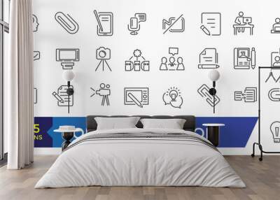 Content creator Icons set. Simple line art style icons pack. Editable ui stroke. Wall mural