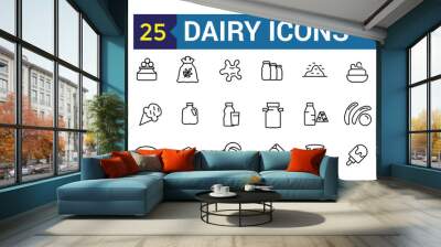 Dairy icons set. Outline set of dairy vector icons for ui design. Outline icon collection. Editable stroke. Wall mural