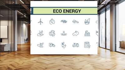 Ecology icon pack. Includes thin line green power, eco energy, wind power, green power, nature, power, energy, environmental and more. Simple web icons set. Editable vector icon and illustration. Wall mural