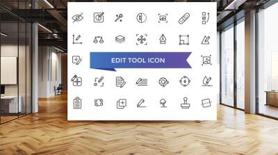 Edit tool icon collection. Related to editor, create, adjust, note, compose, revision, cut, duplicate, pen and document icons. Line icon set. Wall mural