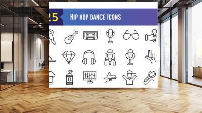 Hip hop dance icon set. Outline set of hip hop dance vector icons for ui design. Outline icon collection. Editable stroke. Wall mural