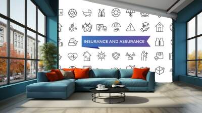 Insurance and assurance icon collection. Related to healthcare medical, life, car, home, travel insurance icons. Line icons vector set. Wall mural