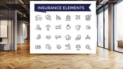 Insurance Elements Icon set with editable stroke collection for web and ui. Line icons pack. Vector illustration. Wall mural