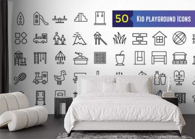 Kid playground icons set. Outline set of kid playground vector icons for ui design. Outline icon collection. Editable stroke. Wall mural