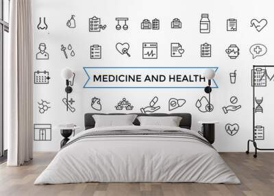 Medicine and Health symbols line web icon set. Outline icons pack. Icon collection. Editable vector icon and illustration. Wall mural