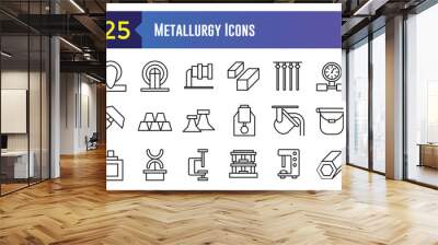 Metallurgy icons set. Outline set of metallurgy vector icons for ui design. Outline icon collection. Editable stroke. Wall mural