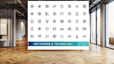 Metaverse line icons set. Included the Virtual World, Virtual reality, VR, Digital, Earth and more, Editable stroke icon set, Pixel perfect, vector illustration. Wall mural