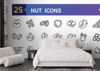 Nut icon set. Outline set of nut vector icons for ui design. Outline icon collection. Editable stroke. Wall mural