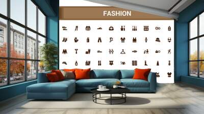 Set of icons related to fashion, cawing, clothing, dress. Solid icon collection. Glyph for web and ui. Filled fashion icon pack. Solid icon set. Vector illustration. Wall mural