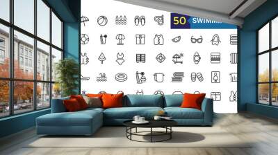 Swimming cap icons set outline vector. Swim pool. Water cap. Outline icon collection. Editable stroke. Wall mural