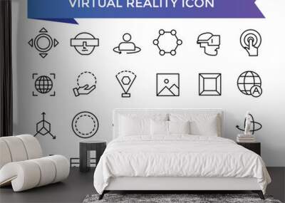 Virtual reality icon collection. Related to VR, augmented reality, headcollection, immersive, mixed reality, AR, 360 degree and more. Line vector icons set. Wall mural