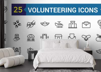 Volunteering icons set. Outline set of volunteering icons for ui design. Outline icon collection. Editable stroke. Wall mural