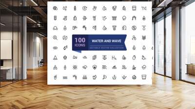 Water and wave, sea wave icon set. Pixel perfect, minimalistic web and UI icon. Outline icon collections. Editable vector illustration. Wall mural