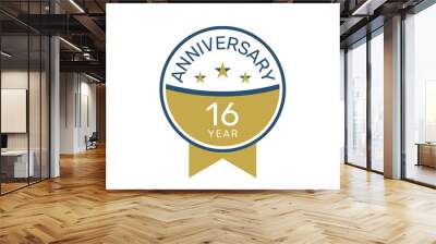 16 anniversary logo vector template, 16 years anniversary design  Wall mural