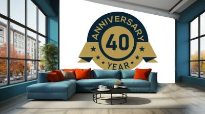 Gold 40 years anniversary badge with banner image, Anniversary logo with golden isolated on white background Wall mural