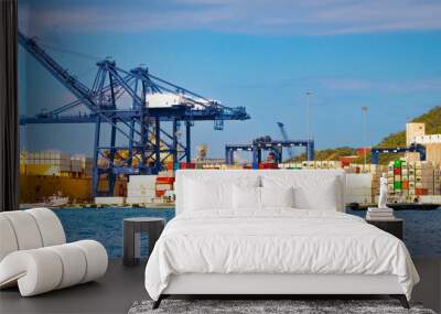 cranes and containers in port Wall mural