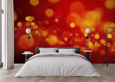 Orange bokeh lights on dark red background Wall mural