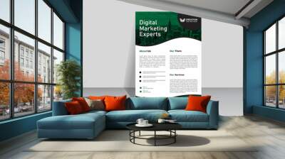 Green flyer design template. Wall mural