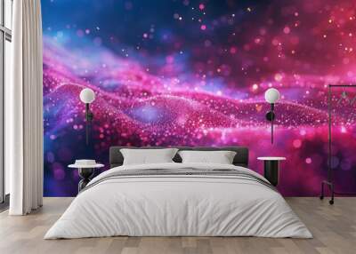 Abstract background with pink and blue glowing particles. Wall mural