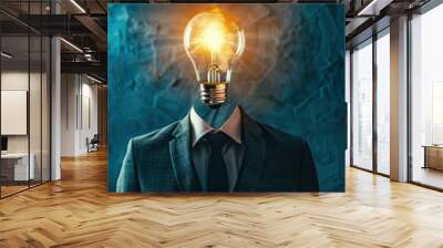 An abstract lightbulb over a business professional's head, symbolizing thought leadership and innovation Wall mural