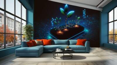 Smart agriculture 5.0 green plant product farming technology. Futuristic agriculture technology for increasing productivity and quality. Wall mural