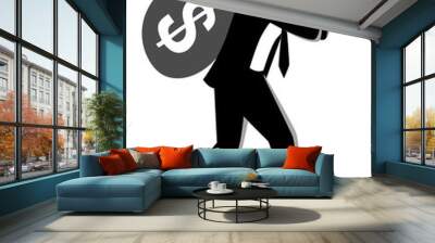 Businessman carrying a money bag on his shoulder Wall mural