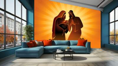 Nativity scene of The Holy Family, Mary and Joseph with baby Jesus Wall mural