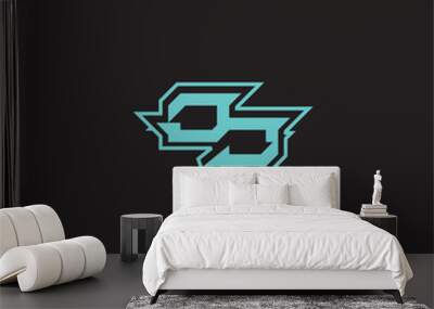 dynamic gaming monogram logo sporty and bold concept OJ blue esport letter Wall mural