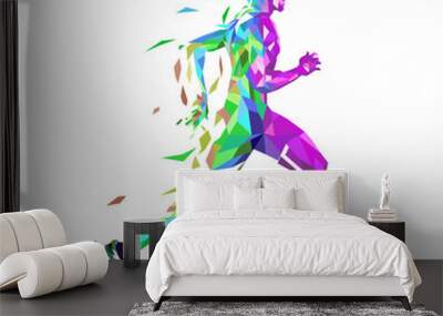 Illustration of  running man design with geometrical design. Polygonal, low poly, gradation. Wall mural