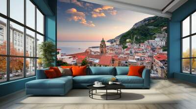 Amalfi, Italy. Cityscape image of famous coastal city Amalfi, located on Amalfi Coast, Italy at sunset. Wall mural