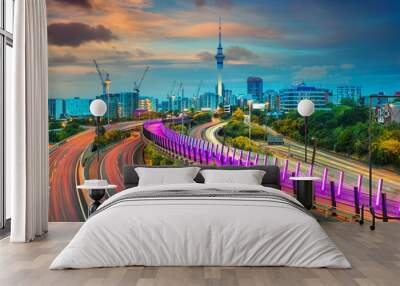 Auckland. Cityscape image of Auckland skyline, New Zealand at sunset. Wall mural