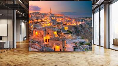 Matera, Italy. Cityscape aerial image of medieval city of Matera, Italy during beautiful sunset. Wall mural