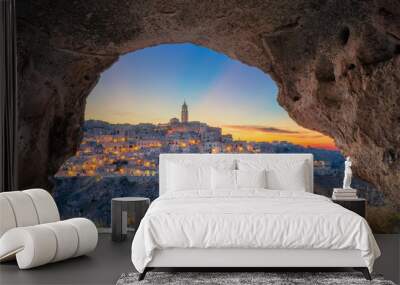 Matera, Italy. Cityscape image of medieval city of Matera, Italy during beautiful sunset. Wall mural