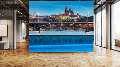 Prague. Image of Prague, capital city of Czech Republic, during twilight blue hour. Wall mural