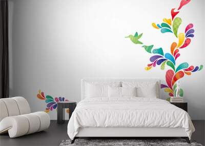 Abstract background w/ colourful swirls morphing into birds II Wall mural