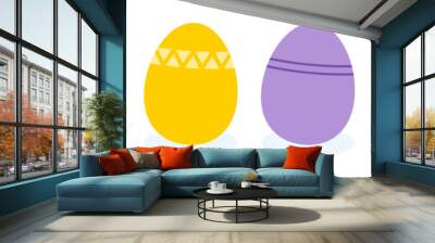 Simple vector illustration of six colorful flat design easter eggs with geometric pattern designs isolated on white background Wall mural